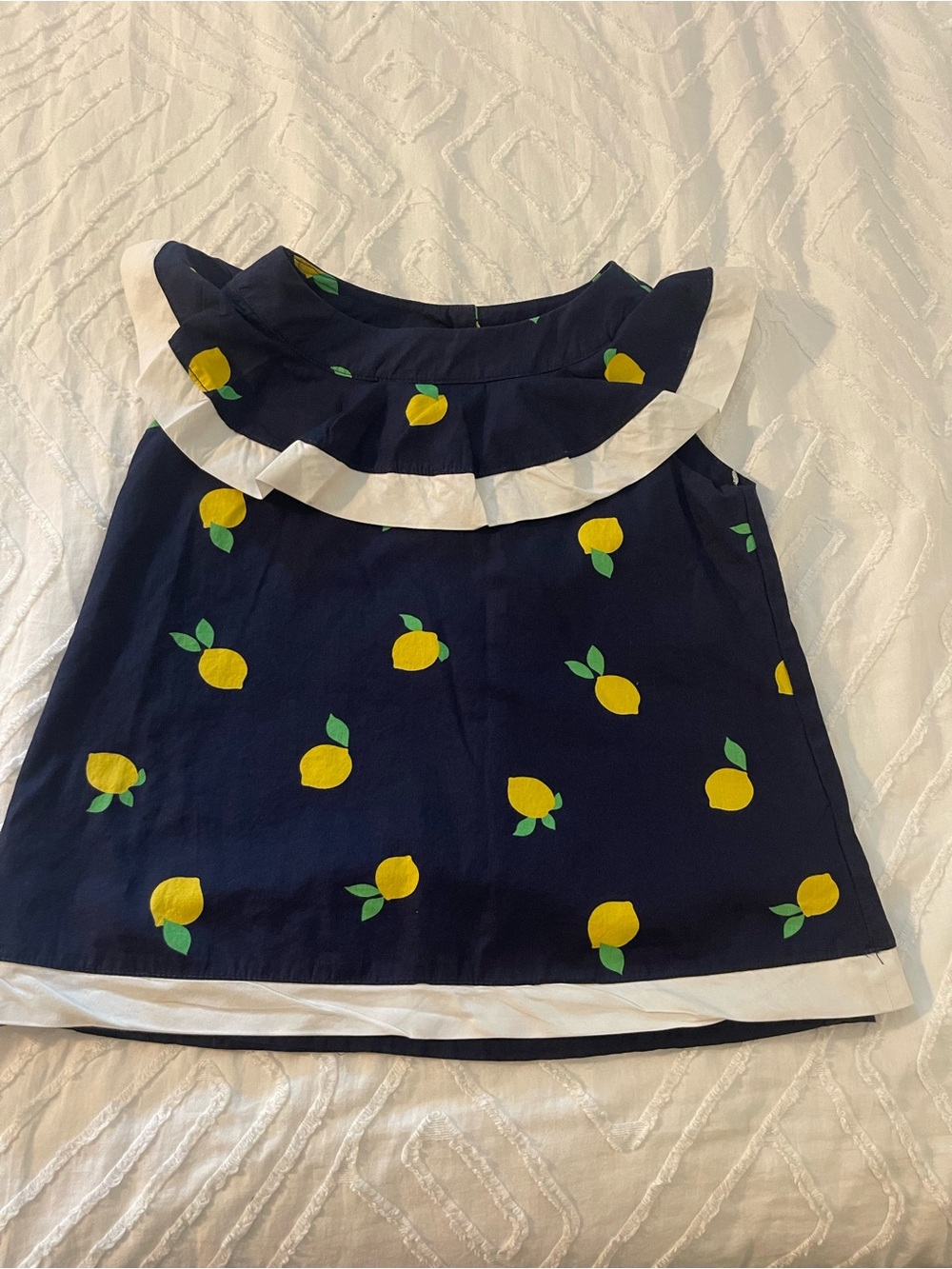 Janie and Jack Navy Lemon Print Ruffle Tank size 6